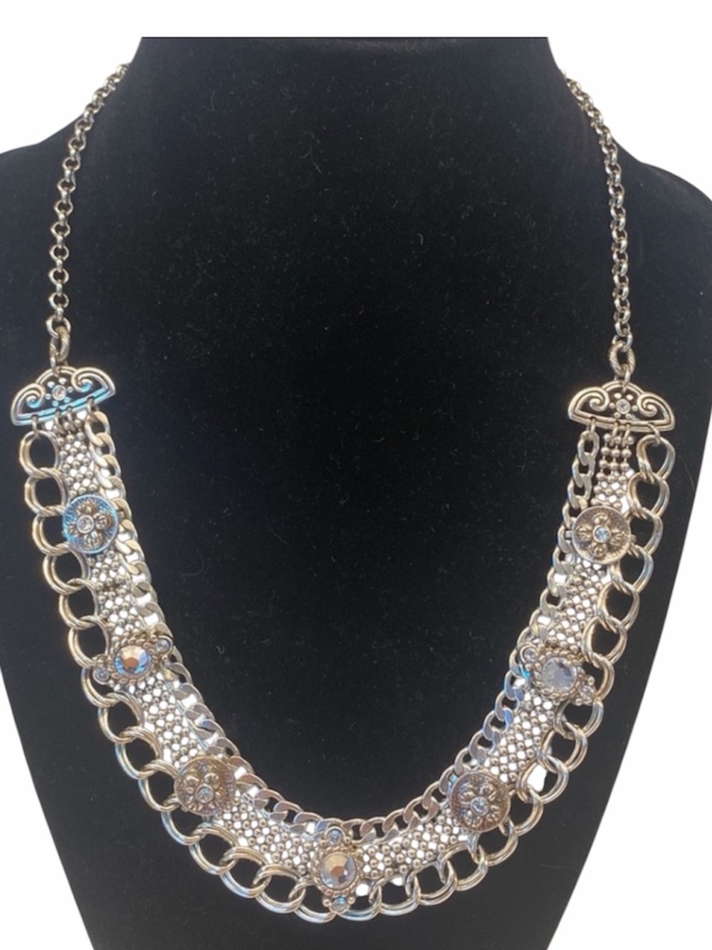 Brighton 9 1/4 inch SILVER toned necklace with clear stones